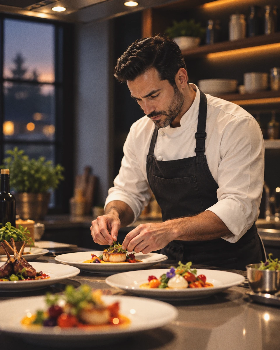 Chef Mateo Rossi finishing a plate
